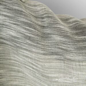 Linen cotton greenish fabric with white stripes