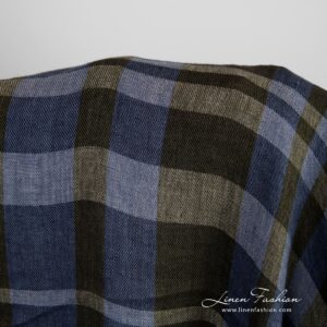 Linstoff i blå og grønne ruter vasket 11 Linen fabric in blue and green checks, specially washed to increase softness