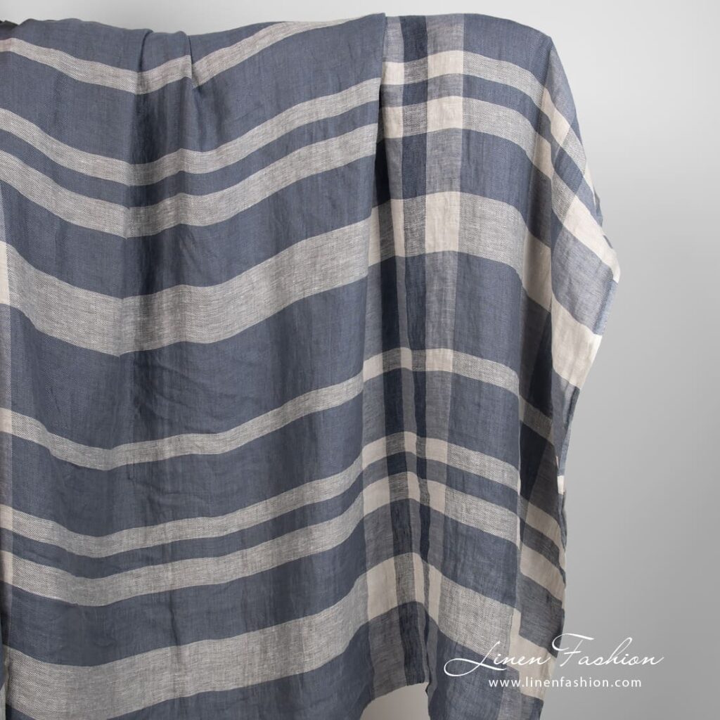 Linen fabric in grey stripes