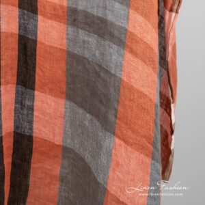 Linstoff i oransje og brune striper vasket 12 Linen fabric in orange and brown stripes, perfect for clothes, accessories and home textile