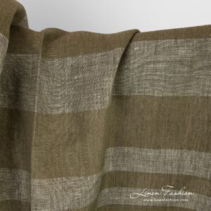 Dark green linen fabric in multicolored checks