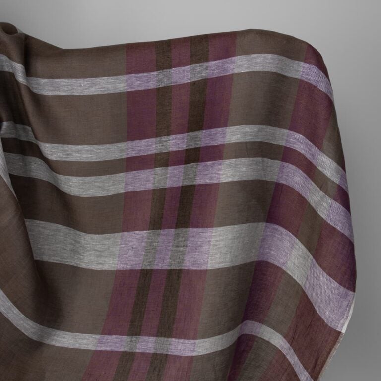 Linen fabric in violet and brown stripes
