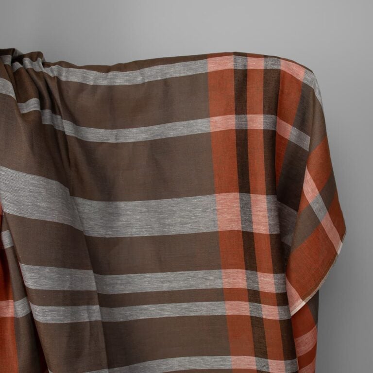Linen fabric in orange and brown stripes