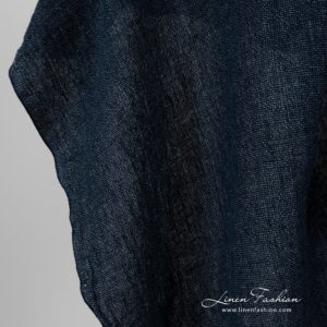 Navy blue dyed linen fabric, washed.