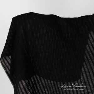 Washed black striped linen fabric.