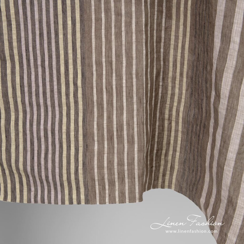 Vasket flerfarget linstoff med striper 4 Multicolored linen fabric with stripes, high quality