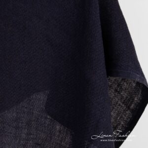 Dark blue linen fabric in dobby pattern