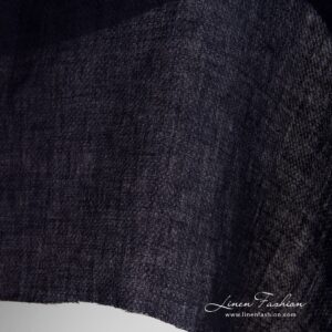 Dark blue linen fabric in dobby pattern, specially washed