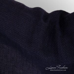Dark blue linen fabric in fine delicate design