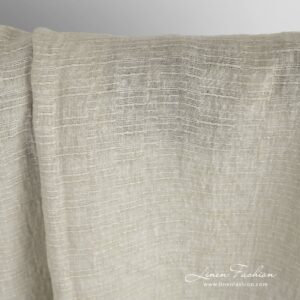 Light brown linen fabric in narrow horizontal stripes