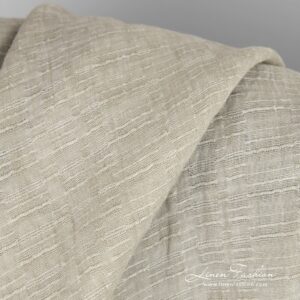 Light brown linen fabric in narrow stripes
