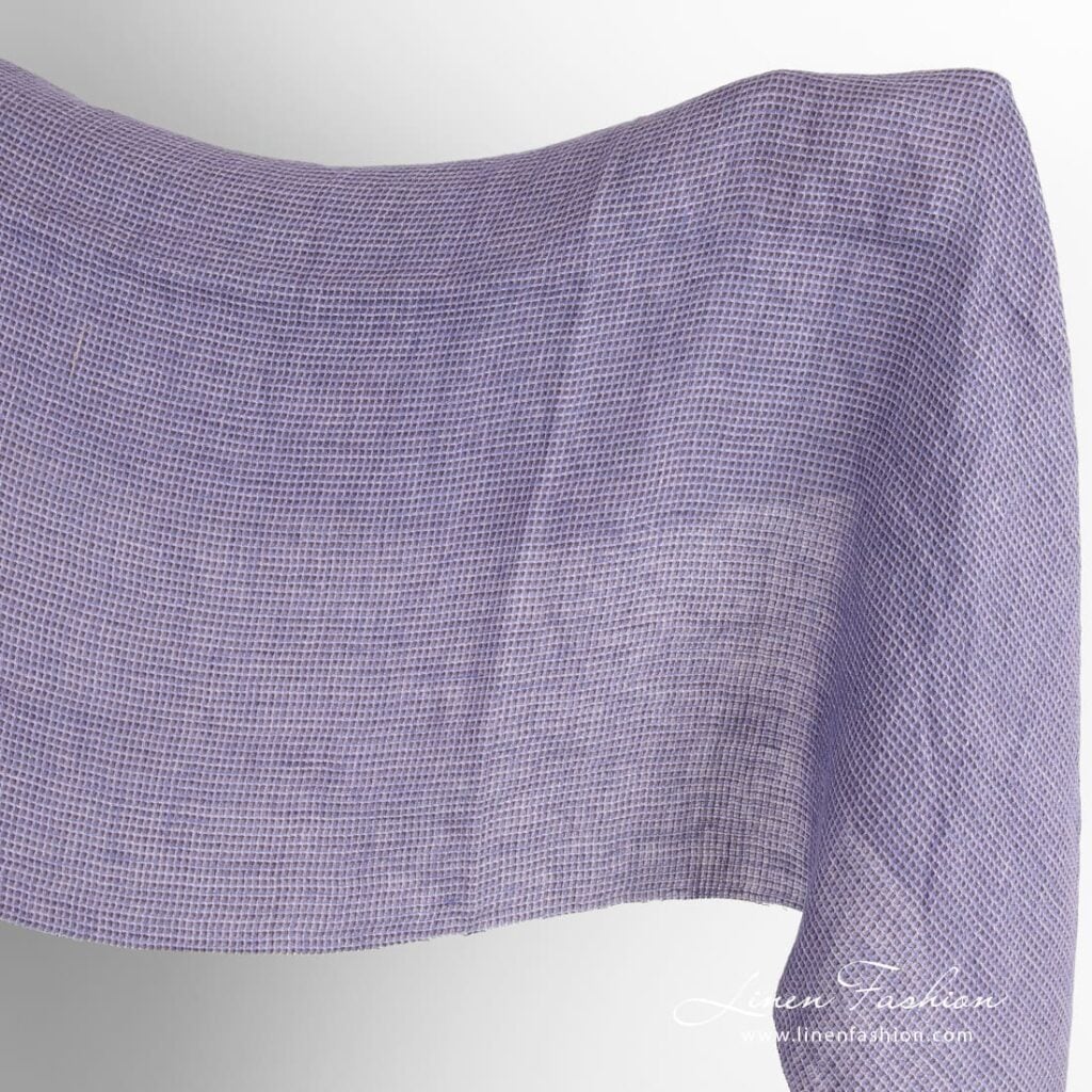 Violet linen fabric in "waffle" pattern, washed