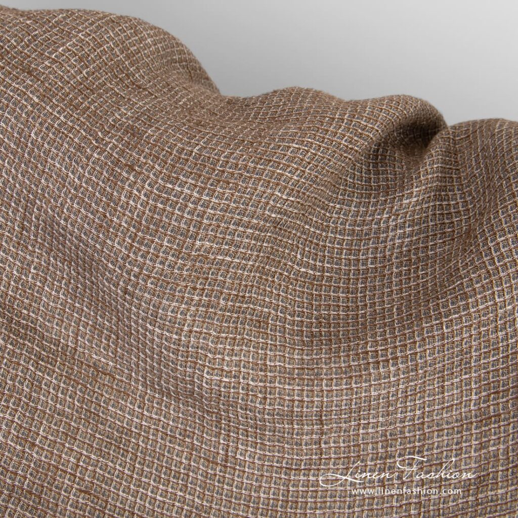 Brunt linstoff i vaffelmønster vasket 4 Brown linen fabric, perfect for bathrobes, towels