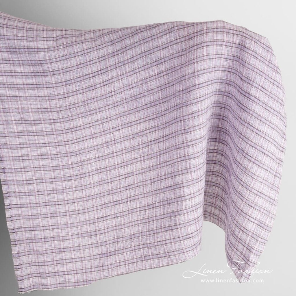 Violet linen fabric in checks