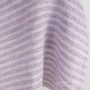 Violet linen fabric in checks, washed