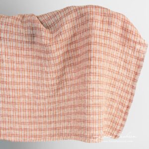Oransje linstoff i ruter vasket 9 Orange linen fabric in checks, washed