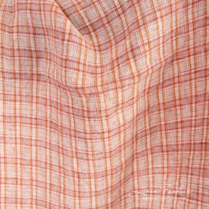 Oransje linstoff i ruter vasket 10 Orange linen fabric in checks, specially washed to increase softness