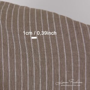 Brunt linstoff i striper vasket 12 Brown linen fabric in stripes, perfect for clothes and home textile