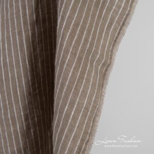 Brunt linstoff i striper vasket 11 Brown linen fabric in stripes, specially washed to increase softness
