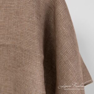 Waffle checked linen fabric in brown colour.