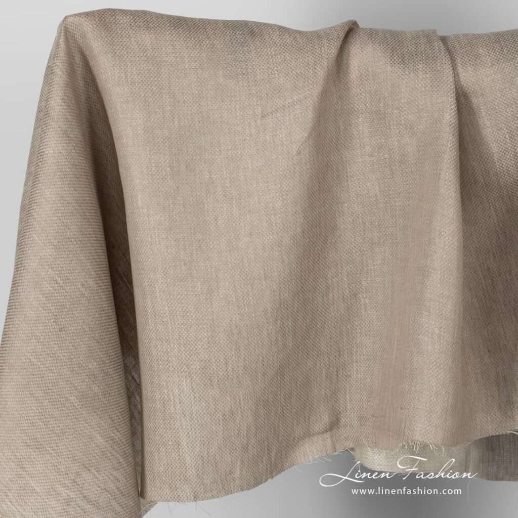 Patterned beige linen fabric.