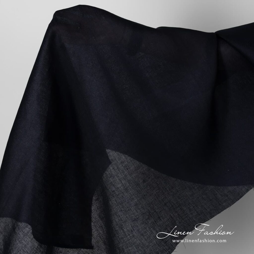 Patterned midnight blue linen fabric.