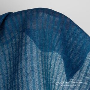 Blue linen fabric in openweave checks