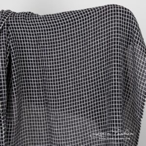 Black linen fabric in white checks