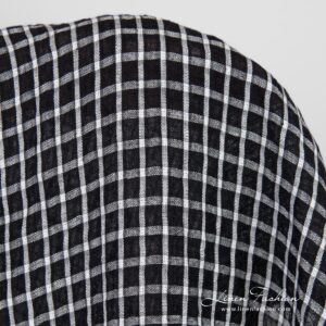 Black linen fabric in white checks, high quality