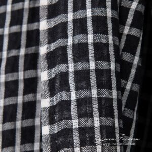 Black linen fabric in white checks, made in europe