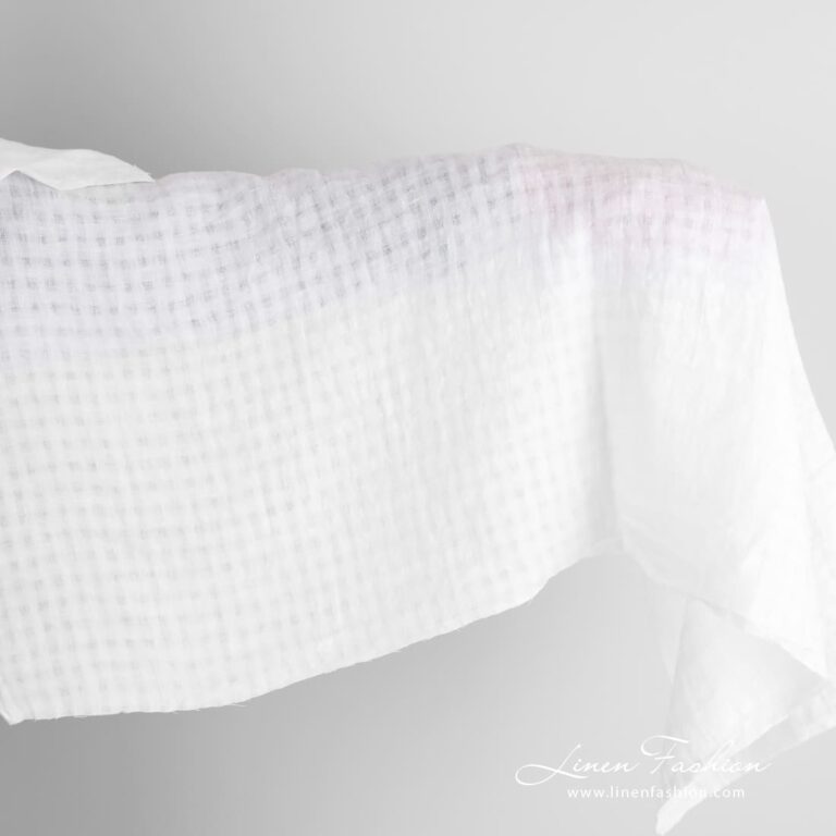 White linen fabric in checks
