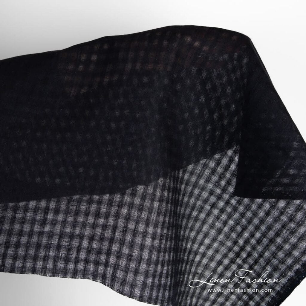 Black linen fabric in transparent checks