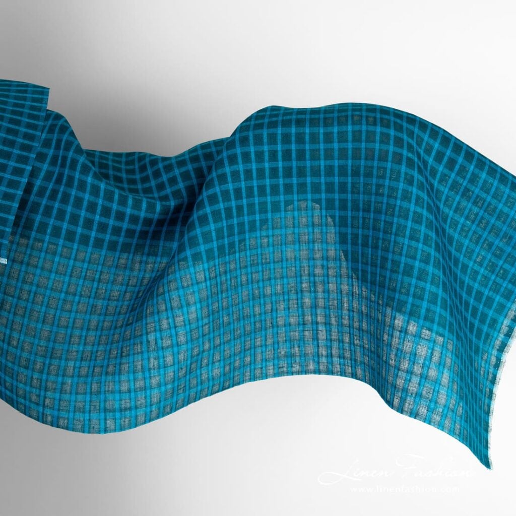 Linen fabric in bright blue checks