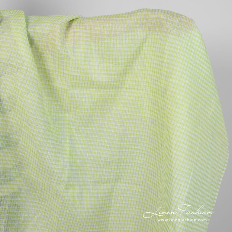 Linen fabric light green transparent checks