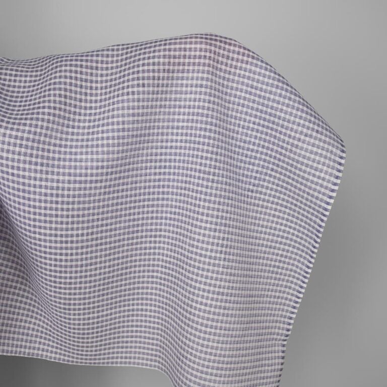 Linen fabric white and violet transparent checks