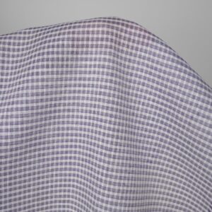 Linen fabric white and violet transparent checks, 100% linen