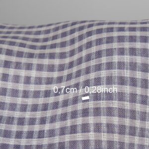 Linen fabric white and violet transparent checks, with measurements