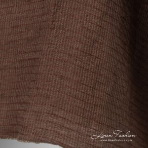 Vasket stripete kyper linstoff i brunt 12 Striped linen fabric in brown color, high quality