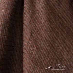 Vasket stripete kyper linstoff i brunt 11 Striped linen fabric in brown color, washed fabric, high quality
