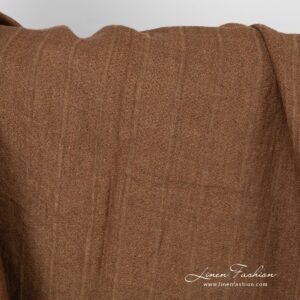 Vasket stripet linstoff brun 10 Striped linen fabric in brown color