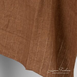 Vasket stripet linstoff brun 12 Striped linen fabric in brown color, high quality