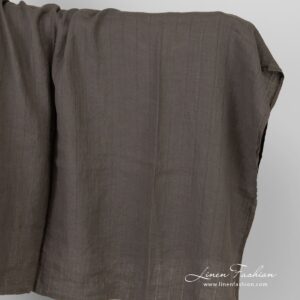 Striped greyish brown linen fabric