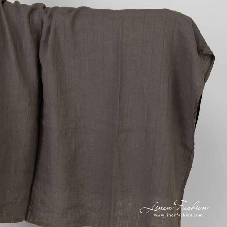 Striped greyish brown linen fabric