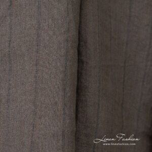 Striped greyish brown linen fabric, high quality