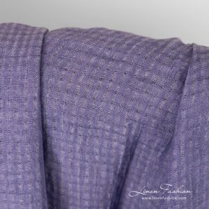Violet openweave linen fabric in transparent checks, washed fabric