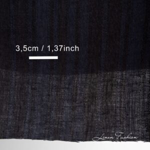 Linstoff i svarte og mørkeblå striper vasket 15 Linen fabric in black and dark blue stripes, washed