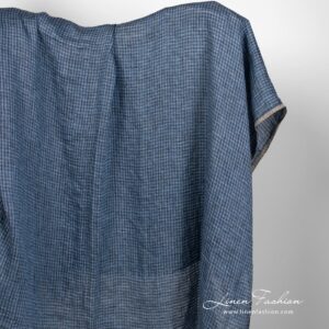 Linstoff i blå gjennomsiktige ruter vasket 9 Linen fabric in blue transparent checks