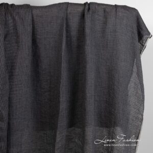 Dark grey linen fabric in transparent checks
