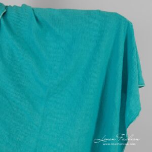 Striped linen fabric in turquoise color