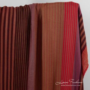 Linen fabric in red stripes, washed